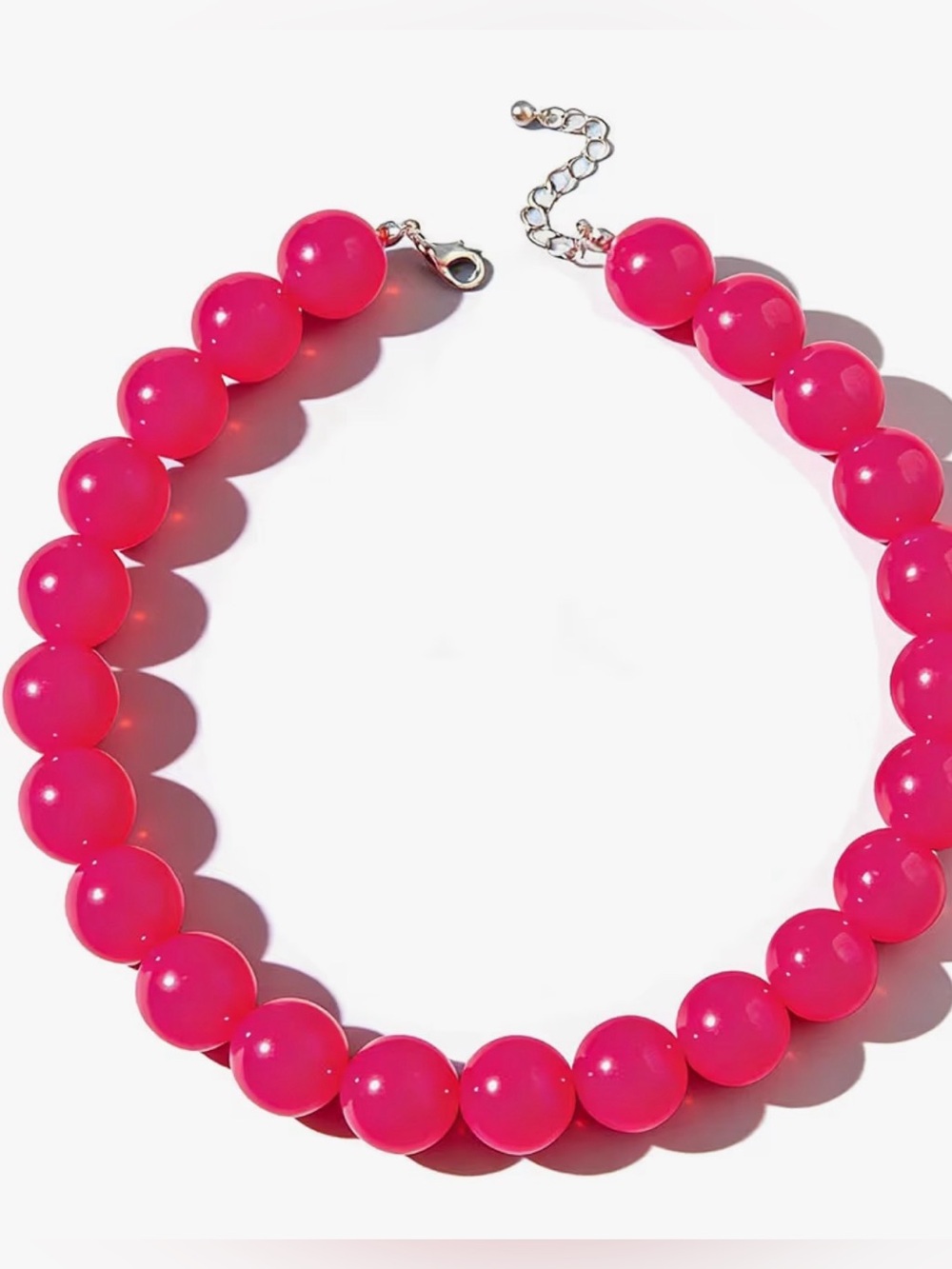 Rose Red Chunky Bead Necklace - Acrylic Round Beaded Choker Statement Jewelry